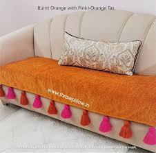 Buy Orange Sofa Cover With Tassels
