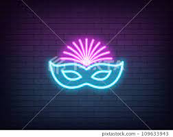 Outline Neon Carnival Mask Icon Blue