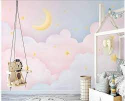 Pink Clouds Nursery Children Wallpaper
