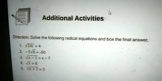 Solve The Following Radical Equations