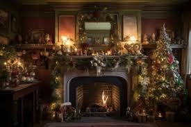 A Fireplace Mantel Covered In Decorated