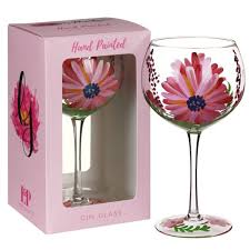 Hand Painted Tropical Flowers Gin Glass