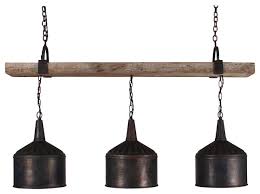 3 funnel chandelier with barnwood beam