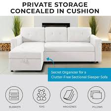 Laura Reversible Sleeper Sectional Sofa Storage Chaise By Naomi Home Color White Fabric Velvet