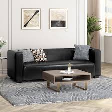 Noble House Denison Faux Leather 3 Seater Sofa Midnight Black And Dark Walnut