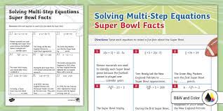 Multi Step Equations Super Bowl Facts