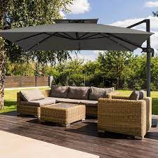 10 Ft X 10 Ft Square Two Tier Top Rotation Outdoor Cantilever Patio Umbrella With Cover In Gray