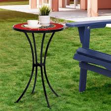 14 In Round Red Mosaic Outdoor Side Table With Concrete Tile Top