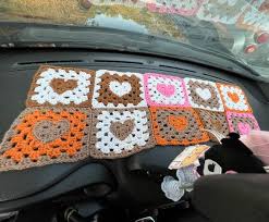 Crochet Hearts Granny Square Car Dash