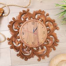 Hand Carved Wood Wall Clock From Bali