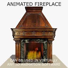 Animated Gothic Wooden Fireplace 3d