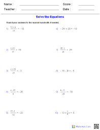 Pre Algebra Worksheets Equations