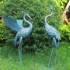 Metal Crane Garden Statue