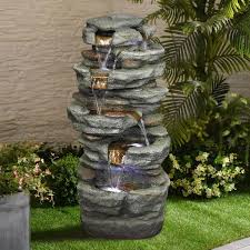 33 In Tall Outdoor 5 Tier Water Fountain With Led Lights