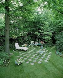 73 A Garden With Checd Pavement By