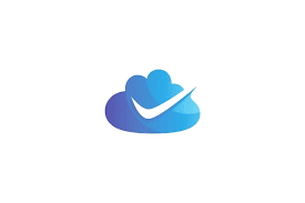 Cloud Logo With Tick Icon In Blue Color