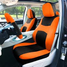 Fh Group Light And Breezy Fabric 21 In X 21 In X 2 In Full Set Seat Covers With Steering Wheel Cover And 4 Seat Belt Pads Orange