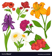 Flowers Blooms Flat Isolated Icons Set