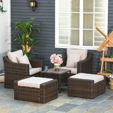 Outsunny 5 Piece Pe Rattan Outdoor Patio Armchair Set With 2 Chairs 2