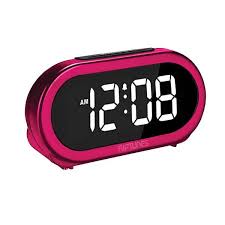 Riptunes 1 4 In Digital Alarm Clock With 5 Alarm Sounds Screen Dimmer Pink Red