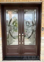 Brown Front Doors With Decorative Glass