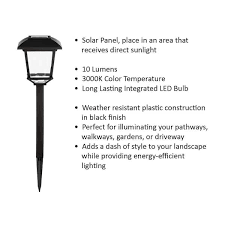 Hampton Bay Terrace Park 10 Lumens Black Led Weather Resistant Outdoor Solar Path Light