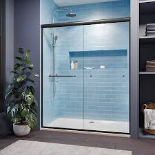 Sunny Shower Semi Frameless Shower Doors With 1 4 In Clear Glass 58 5 In 60 In W X 72 In H Black Hardware Double Sliding Glass Shower Enclosure