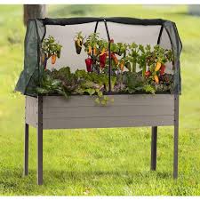 Cedarcraft Elevated Spruce Planter With Greenhouse And Bug Covers Gray 21 L X 47 W X 53 5 H