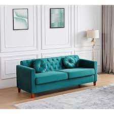 Lory 79 5 In W Square Arms Velvet 3 Seats Straight Lawson Sofa With In Green