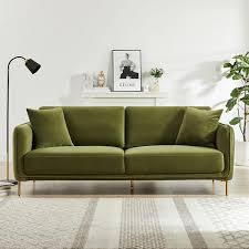 Donaldson Mid Century Modern Living Room Olive Green Velvet Sofa