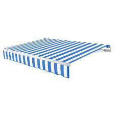 Awntech 24 X 10 Maui Left Motorized Patio Retractable Awning Bright Blue White Stripe