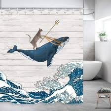 Washable Shower Curtain Cat Riding A