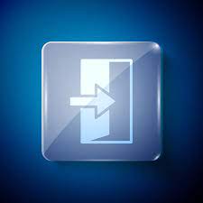 White Fire Exit Icon Isolated On Blue