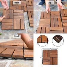 Tunearary 12 In X 12 In Brown Square Wood Interlocking Flooring Tiles Checker Pattern For Patio Garden Deck 20 Tiles