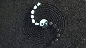 Japanese Zen Garden With Yin Yang Stone