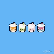 Pixel Art Cute Bubble Milk Tea Icon Set