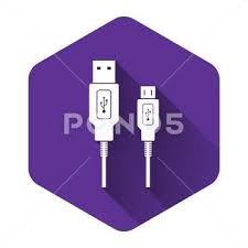 White Usb Micro Cables Icon With Long