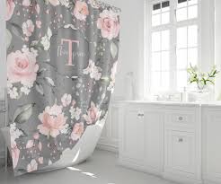 Fl Shower Curtain Pink Rose Grey