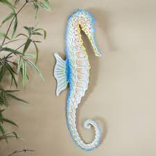 Hand Painted Steel Sea Horse Wall