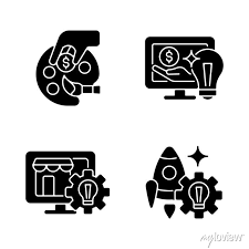 Startup Ideas Black Glyph Icons Set On