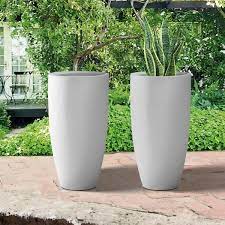 Plantara 24 H Concrete Tall Solid White Planter Set Of 2 Large Outdoor Plant Pot Modern Tapered Flower Pot For Garden