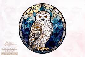 Stained Glass Snowy Owl Watercolor