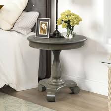 26 In Round End Table For Living Room And Bed Room Wood Pedestal Side Table In Gray