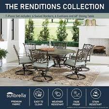 Renditions 7 Piece Set With 6 Swivel Rockers And 60 In Cast Top Table Featuring Sunbrella Fabric Agio Cushion Color Blue Sunbrella