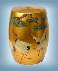 Japanese Cranes Gold Garden Stool