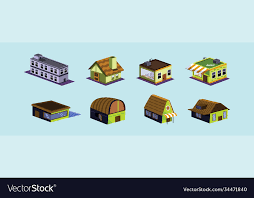 Set Isometric House Cartoon Icon Design