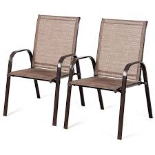 Sugift Mix And Match Stackable Brown Steel Sling Outdoor Patio Dining Chair In Brown 2 Pack