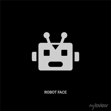 White Robot Face Vector Icon On Black