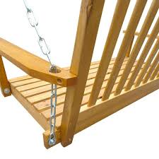 2 Person Wood Porch Swing In Teak With Hanging Chains