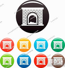 Brick Fireplace Vector Icons Set Color